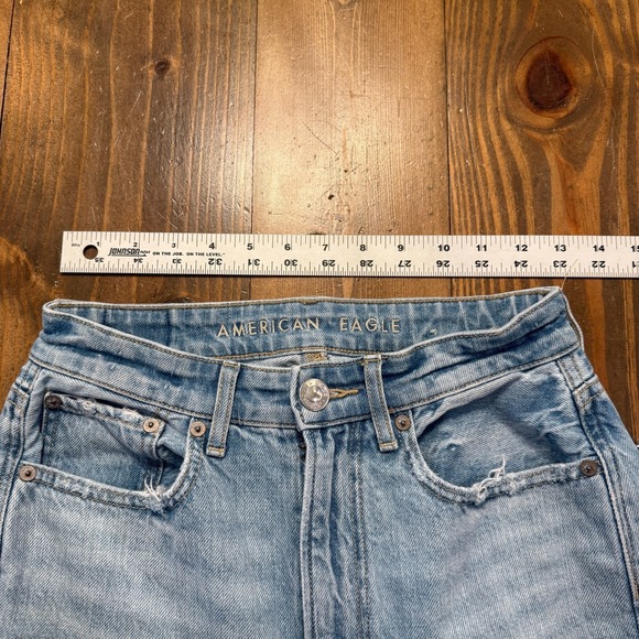 American Eagle Size 2 Highest Rise 90s Flare Jeans Blue Stretch Denim Distressed - Picture 5 of 10